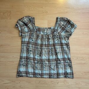Plaid Floral Women's Blouse